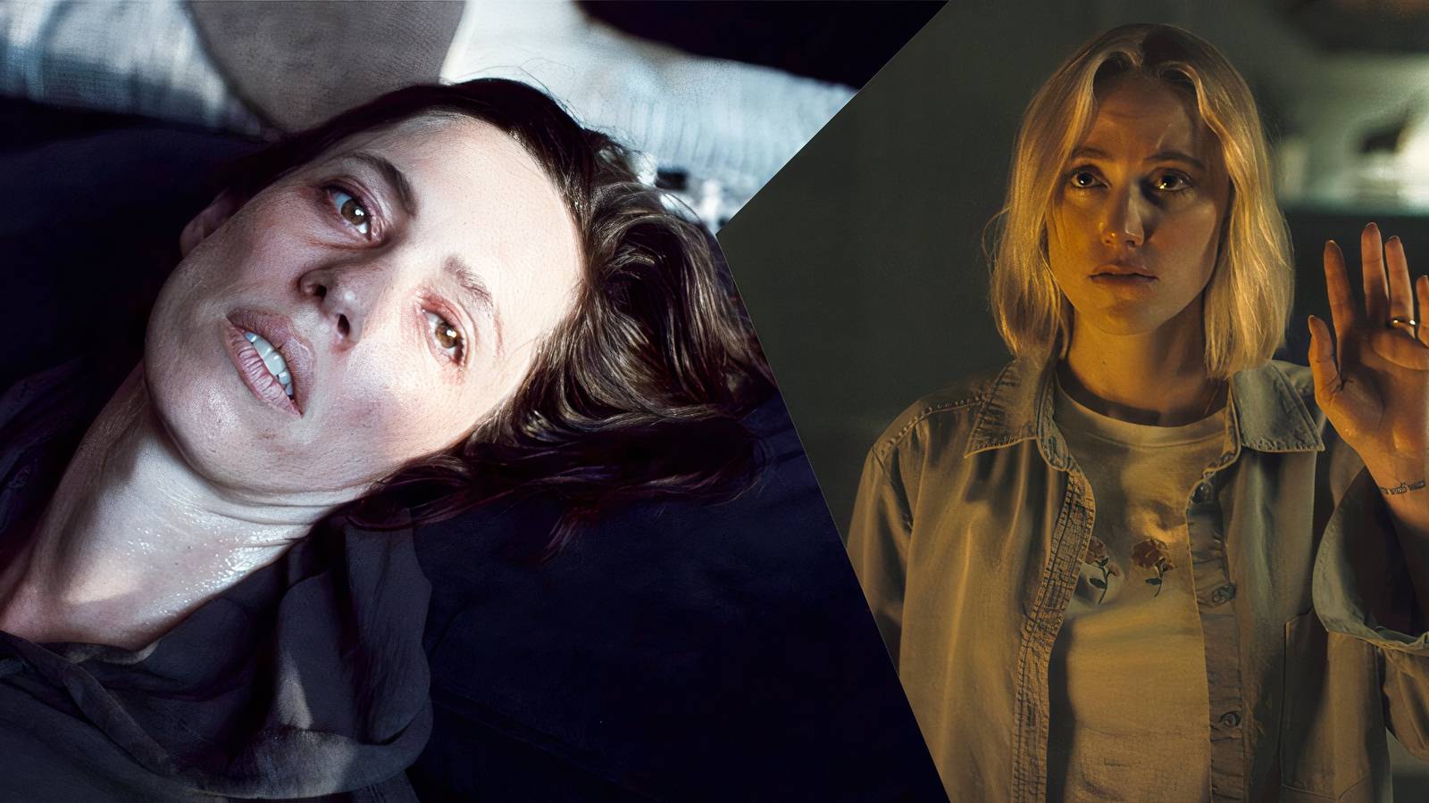 A combined image of Rebecca Hall in Resurrection and Maika Monroe in Watcher