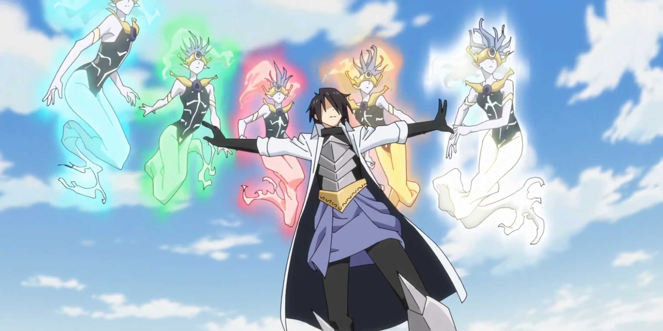 A group of Elementals surrounding a mage to help him fight.