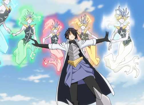 A group of Elementals surrounding a mage to help him fight.