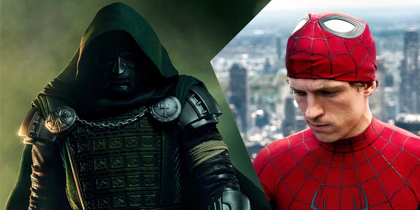 A split image of Doctor Doom in Avengers: Doomsday promo and Tom Holland's Spider-Man in Brand New Day