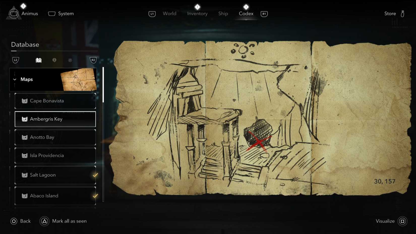 Ambergris Key Treasure Map from Corozal Pirate Captain Outfit AC Black Flag Resynced