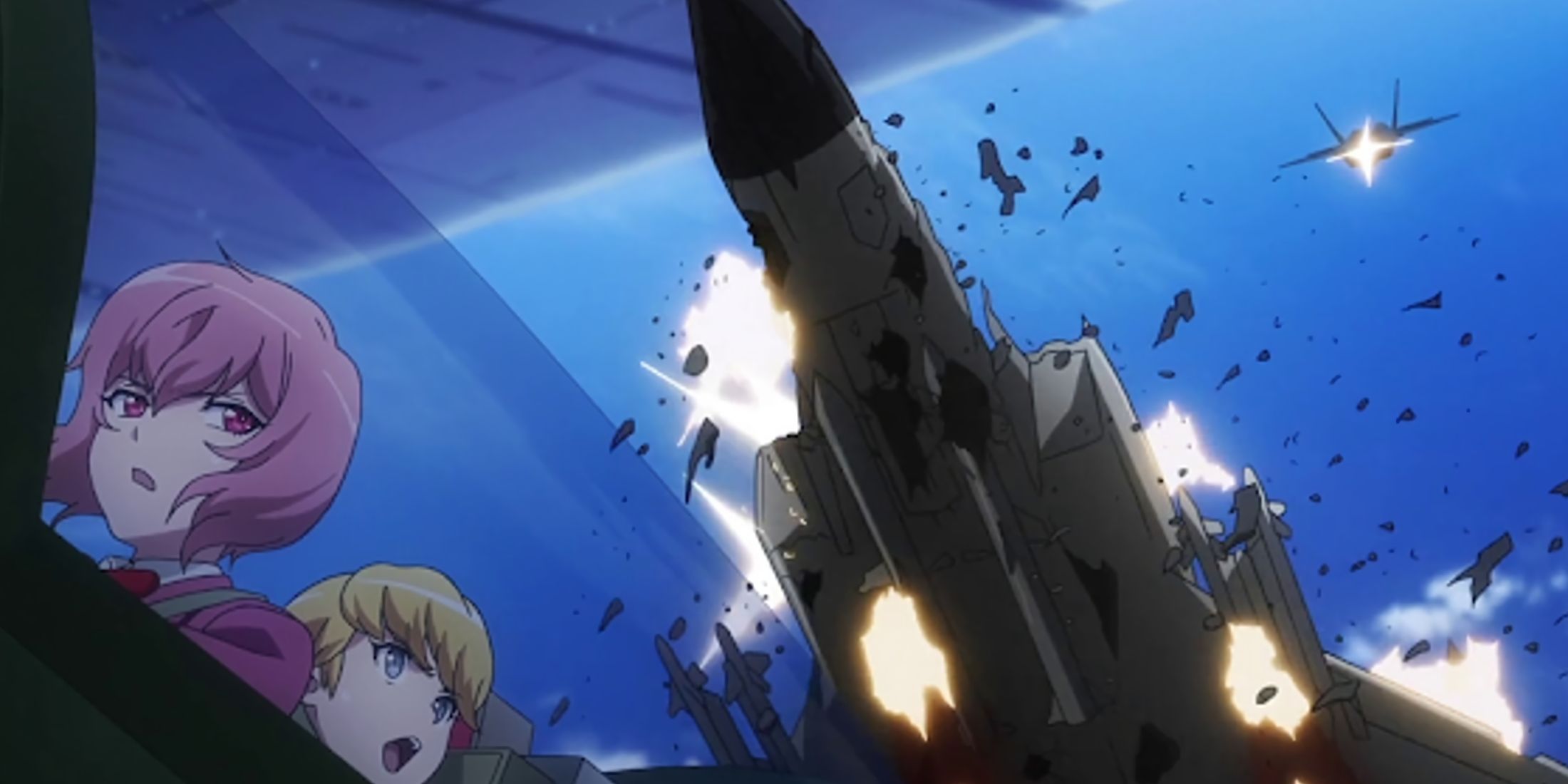 Aria avoids an enemy jet by hiding under another target.
