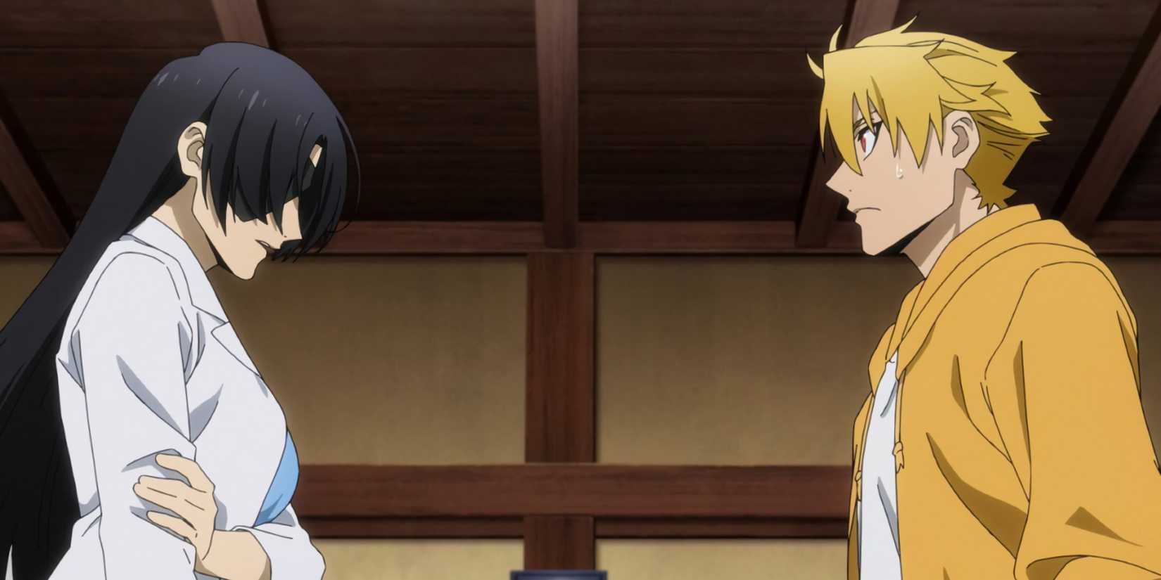 Asa and Yoru speaking about their mission after reuniting.