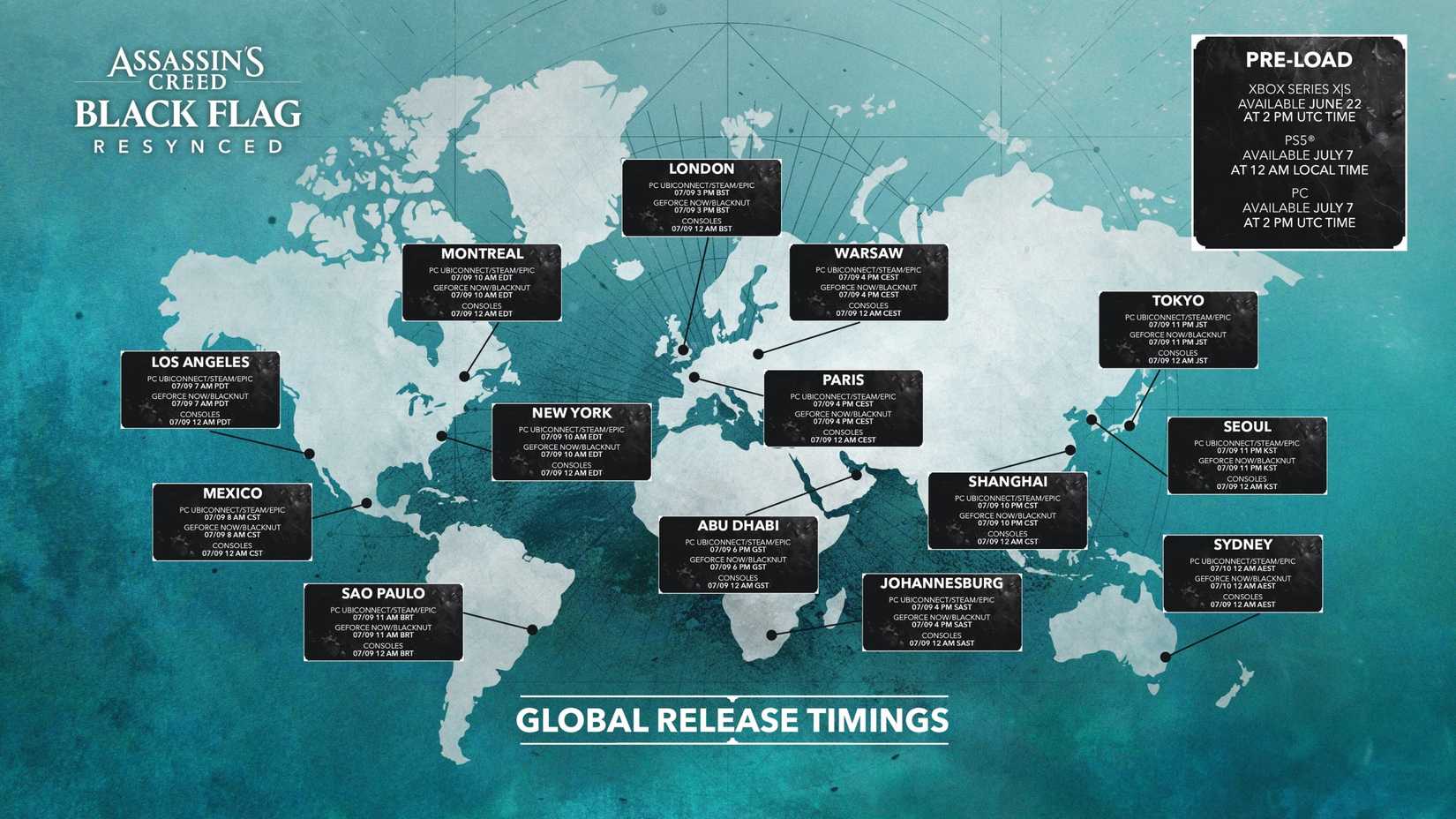 Assassin's Creed Black Flag re-synced global release times and preload times
