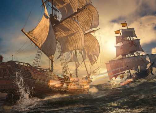 Two ships sail the seas in Asssassin's Creed Black Flag Resynced