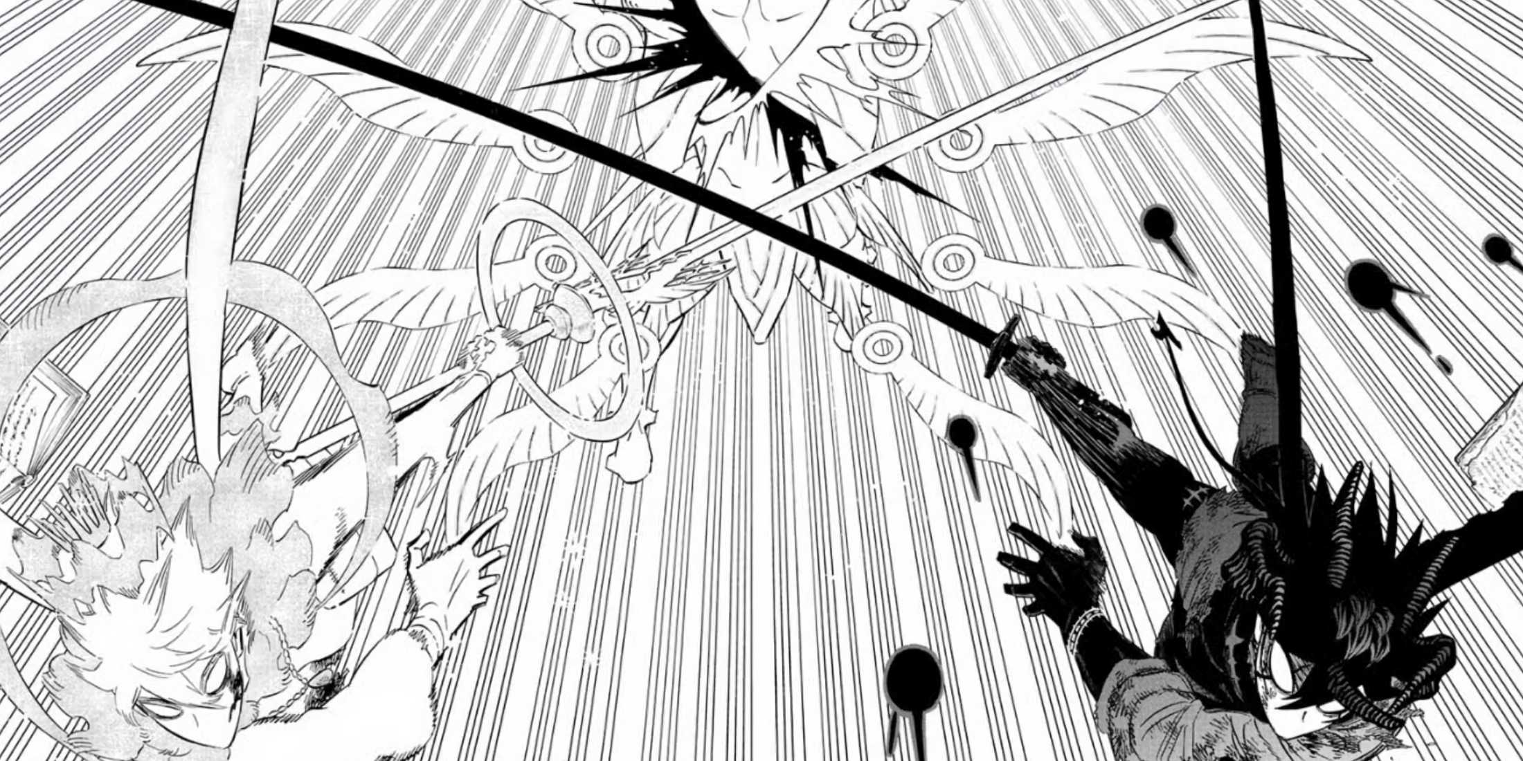 Asta and Yuno cut Lucius, defeating the villain once and for all.
