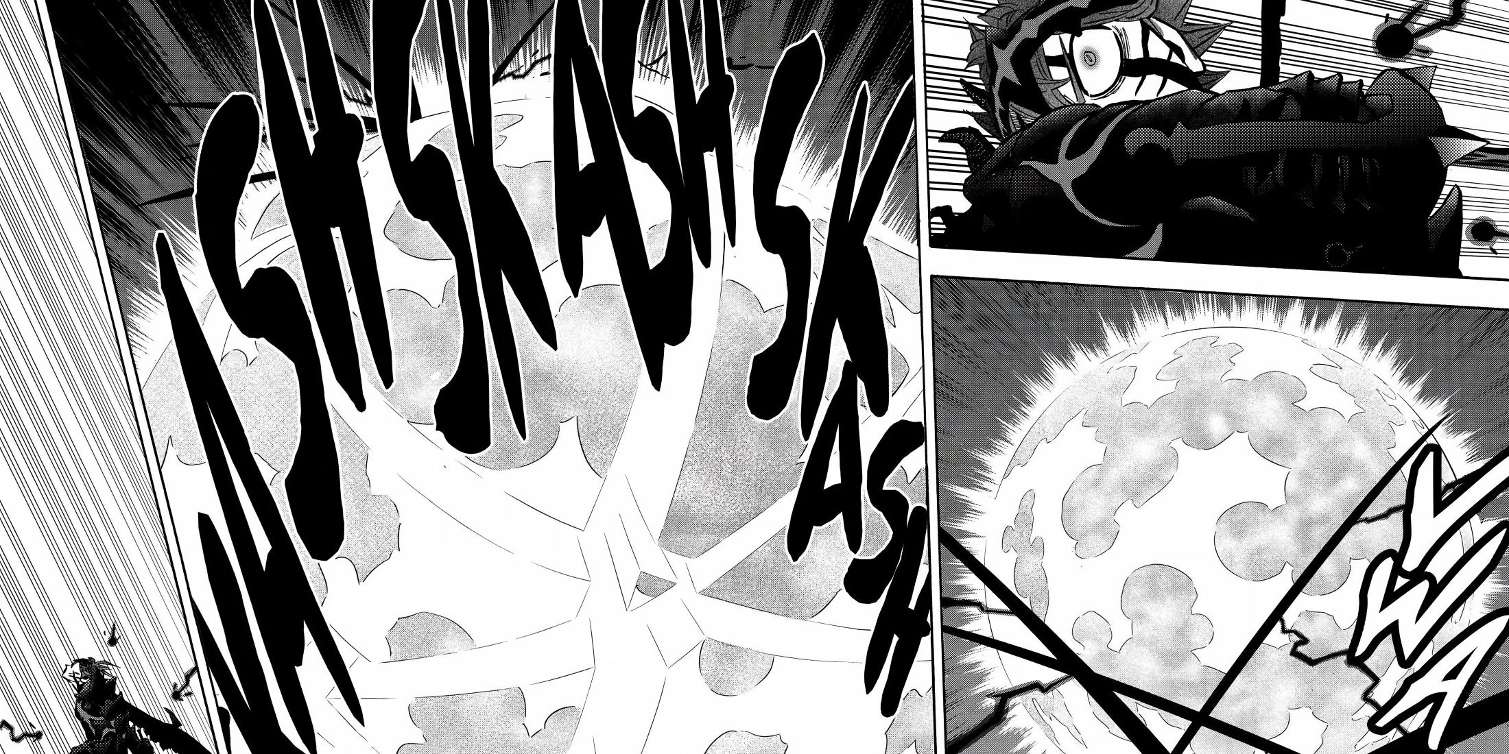 Asta charges his Slash as he approaches the monster.