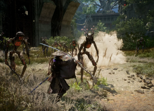 A screenshot of Emma fighting a group of Golems in Beast of Reincarnation