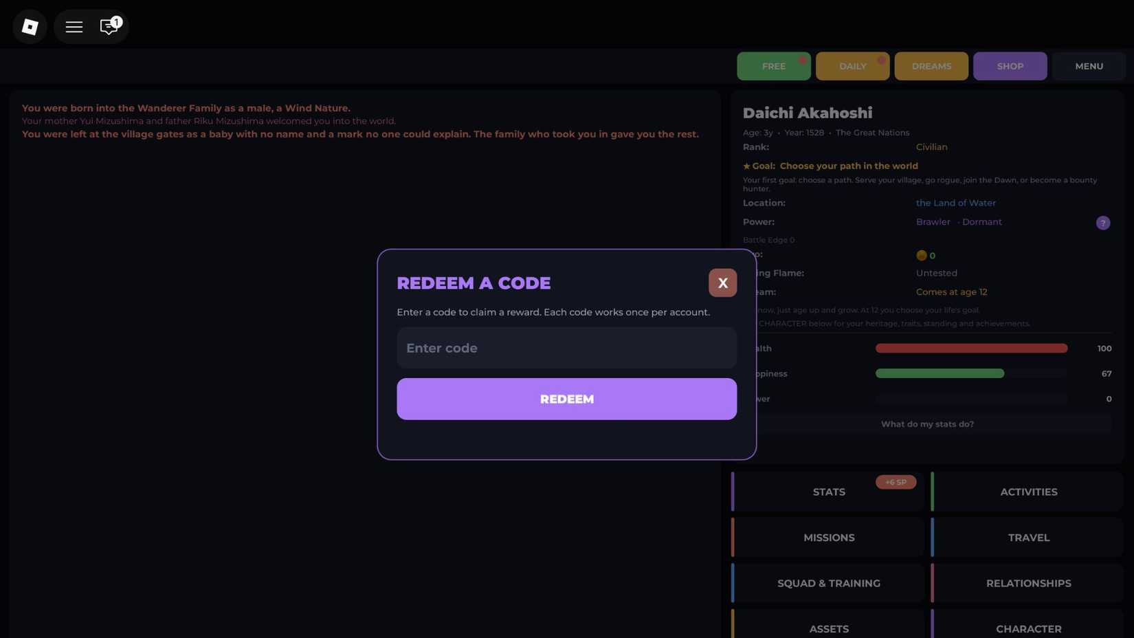 BitShinobi the codes tab