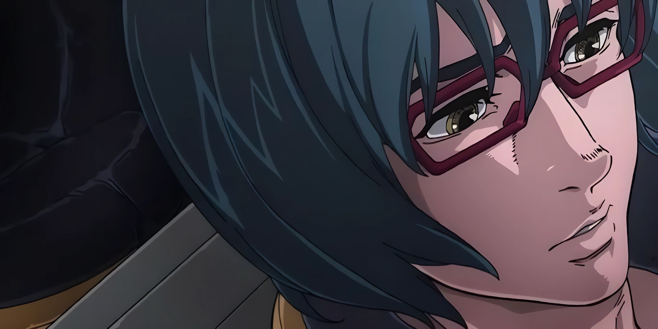 Cornelius looking worried as he talks to Io about the repairs to his Gundam.