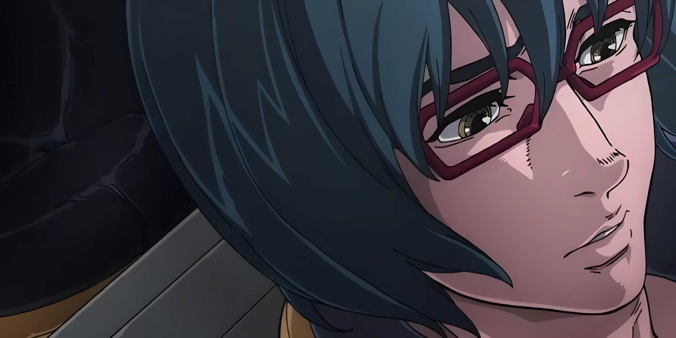 Cornelius looking worried as he talks to Io about the repairs to his Gundam.