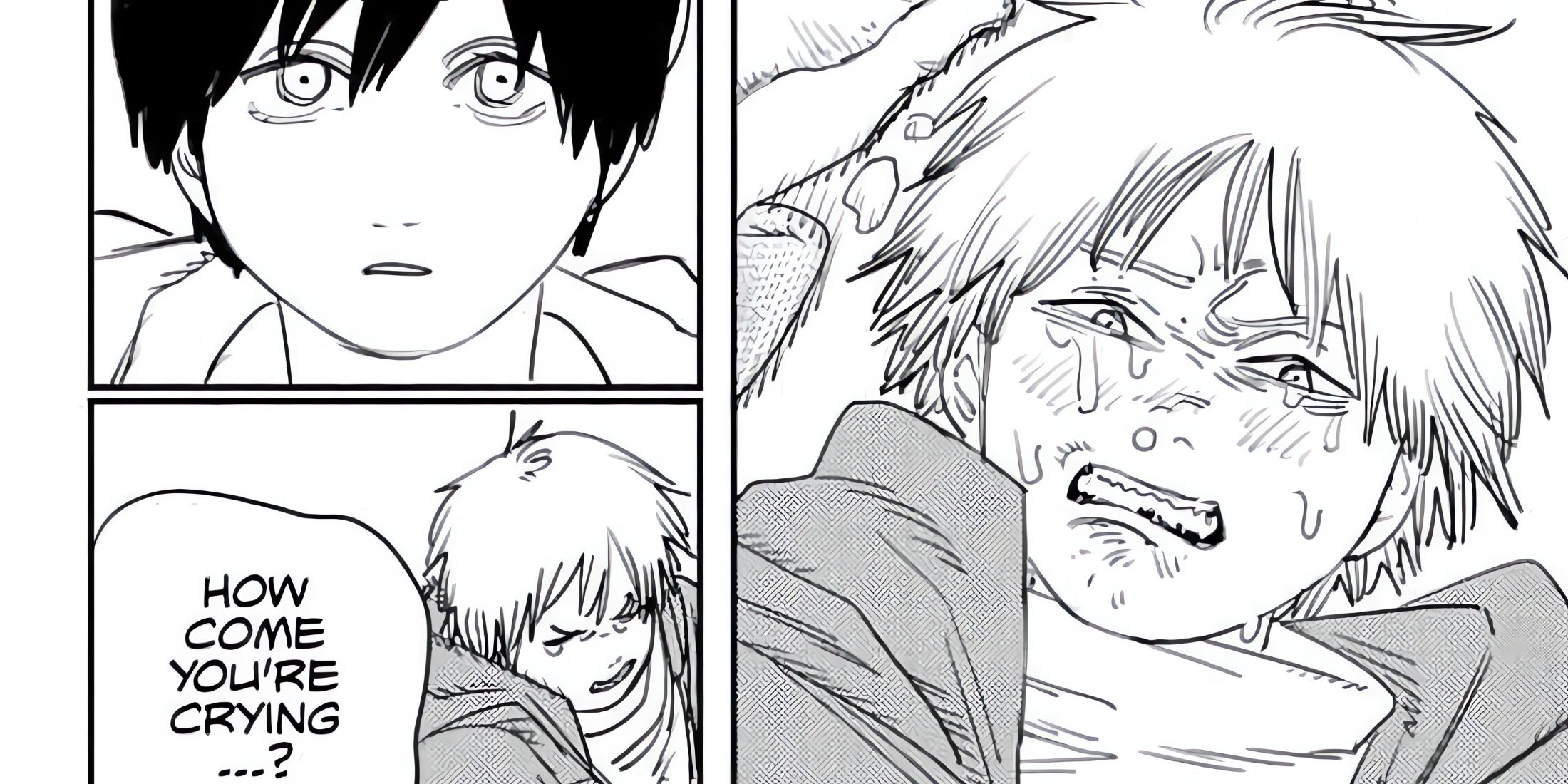 Denji crying while Aki has a hallucination. 