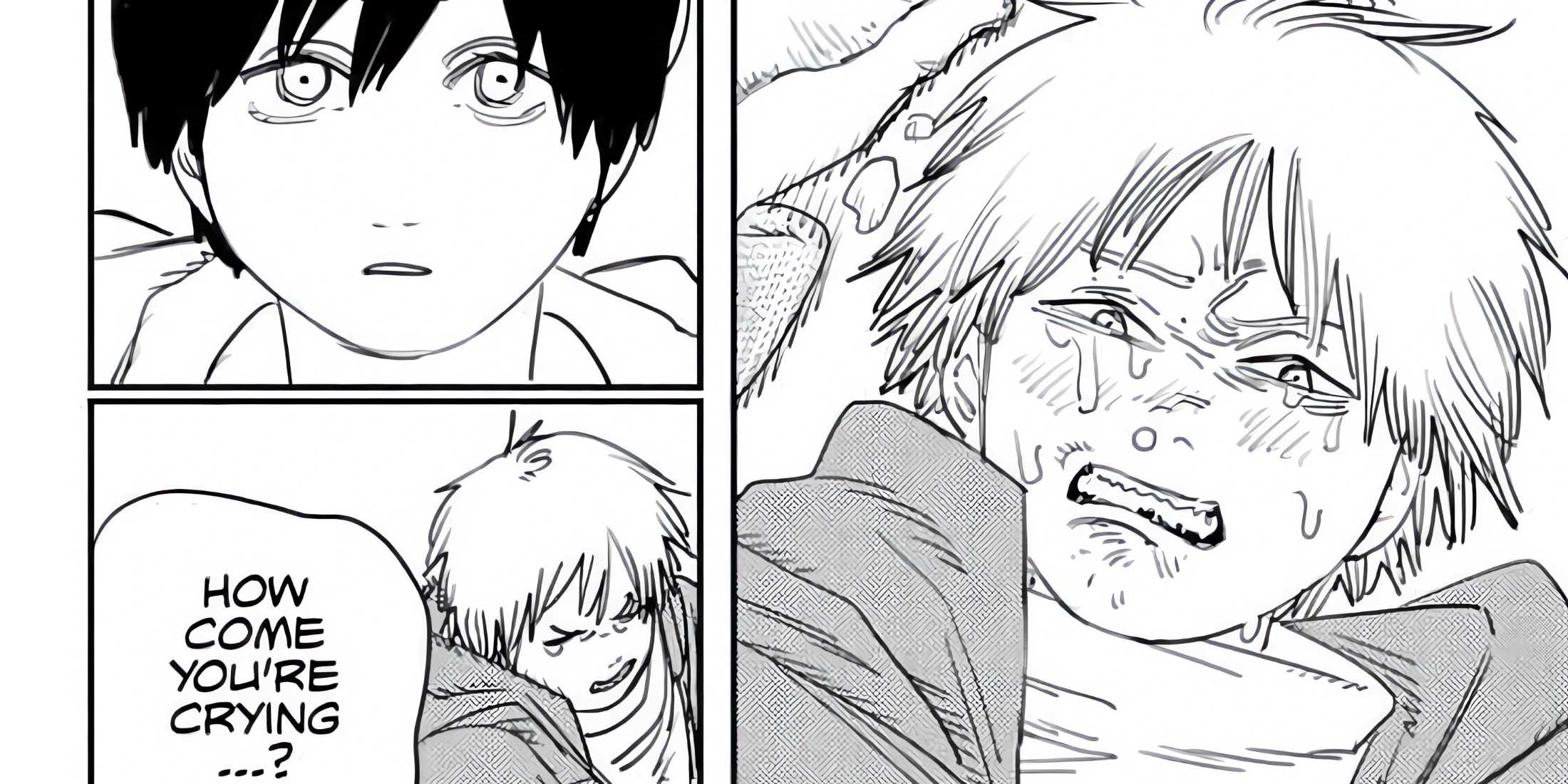 Denji crying while Aki has a hallucination.