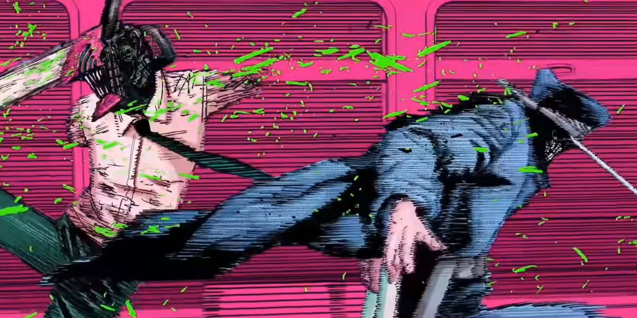 Denji cuts Katana Man by turning his legs into chainsaws.