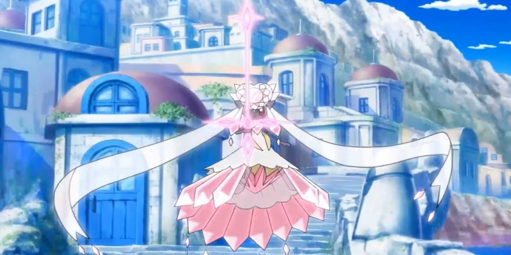 Diance Mega Evolves to fight her opponents.