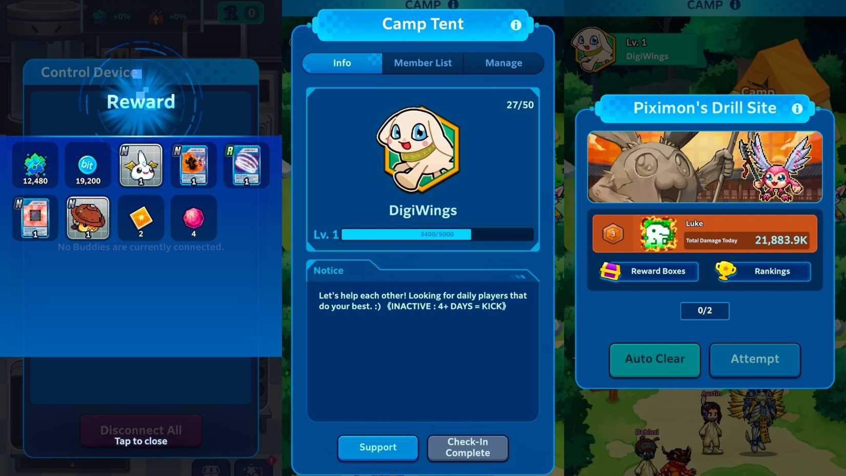 Digimon Up Camp Rewards