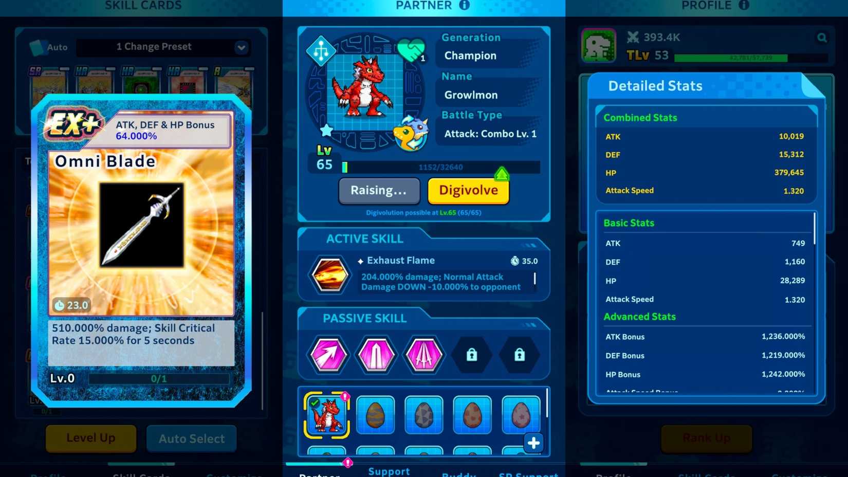 Digimon UP Combat Power Skill Cards Battle Stages and Stats