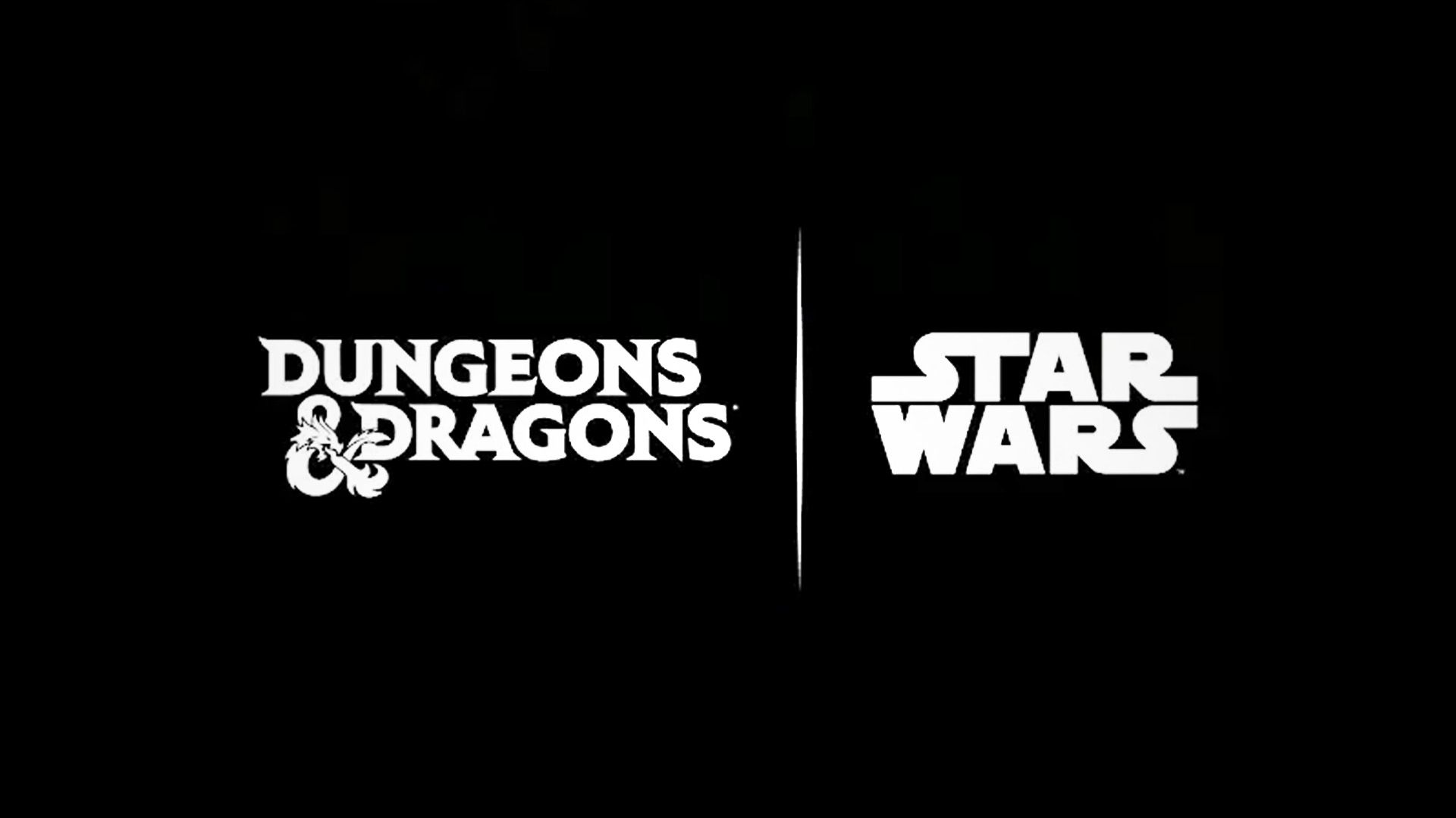 Dungeons and Dragons x Star Wars white logos on black background
