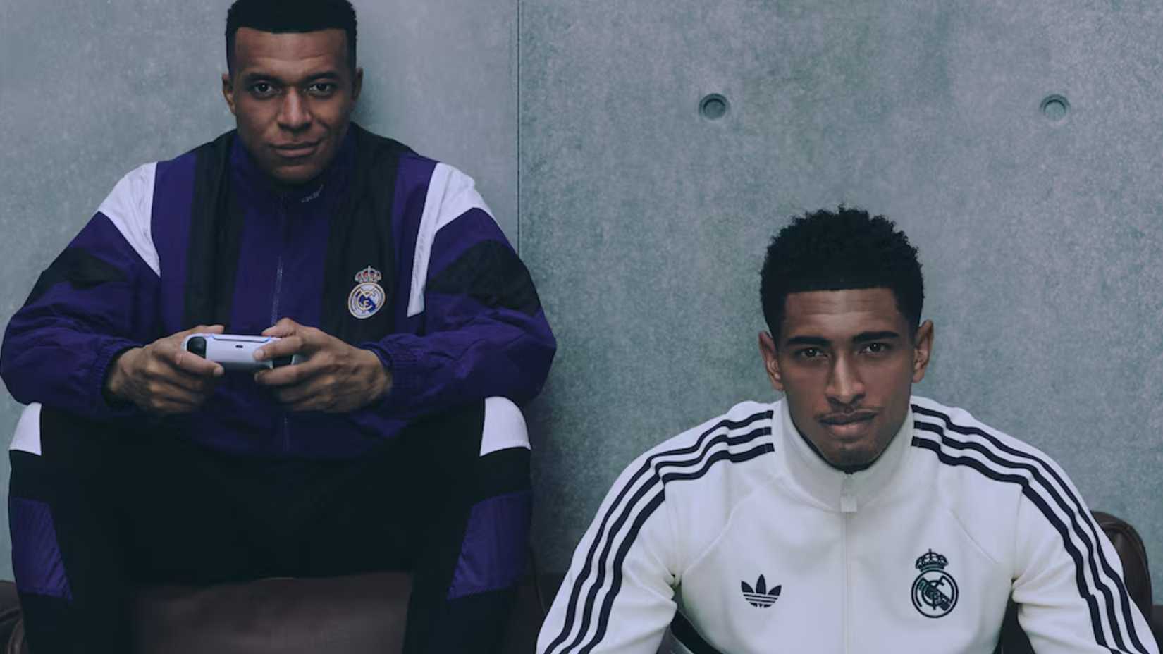 mbappe and jude bellingham posing for ea sports fc 27.