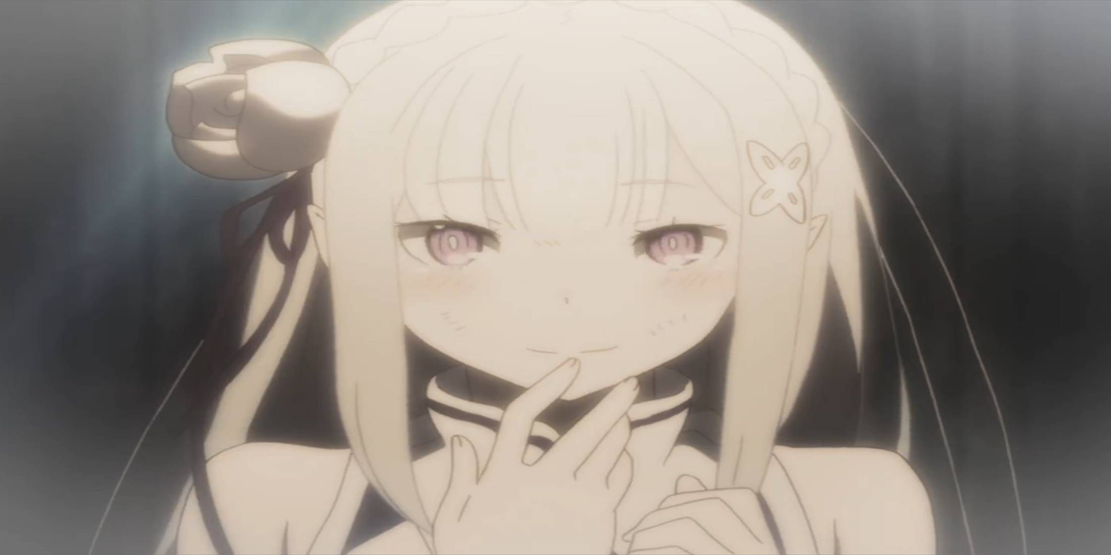 Emilia shown smiling in a flashback seen in Season 1 Episode 14 ReZero Starting Life in Another World