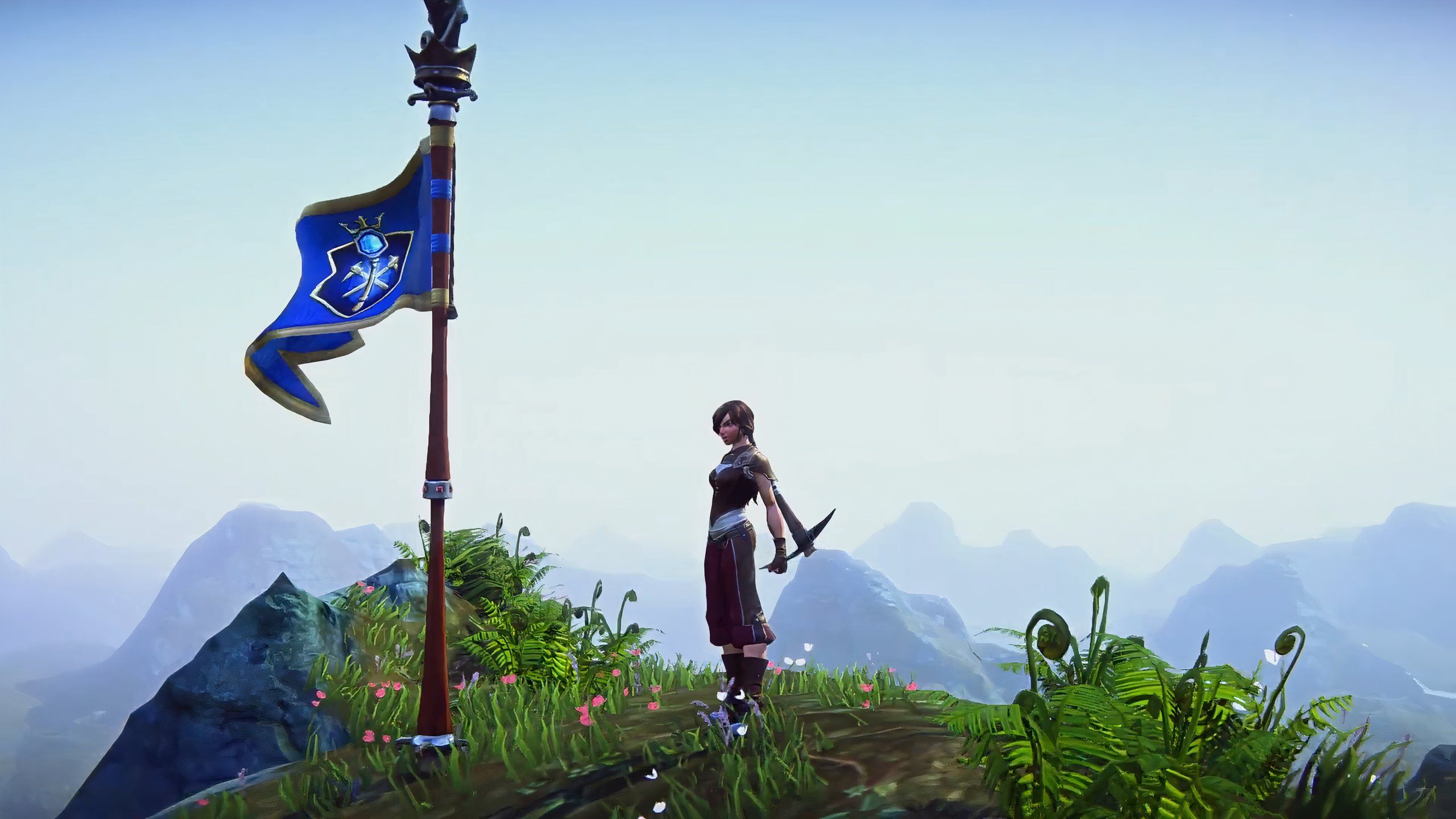 everquest next landmark trailer player character standing next to flag