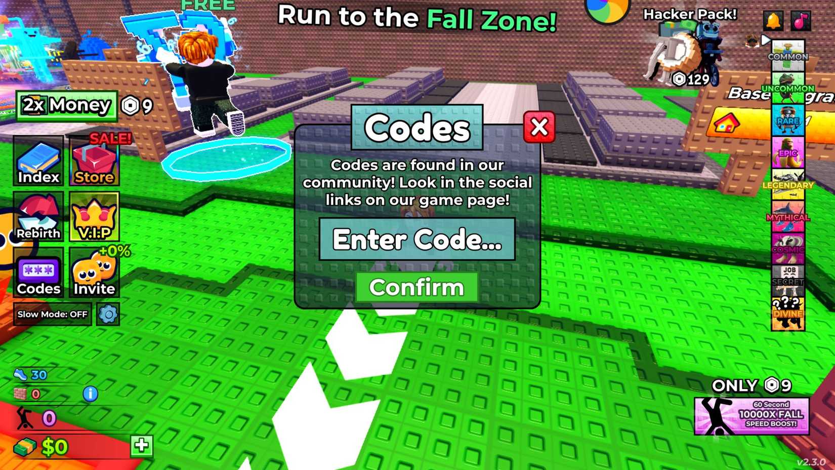 Fall For Brainrots the codes tab
