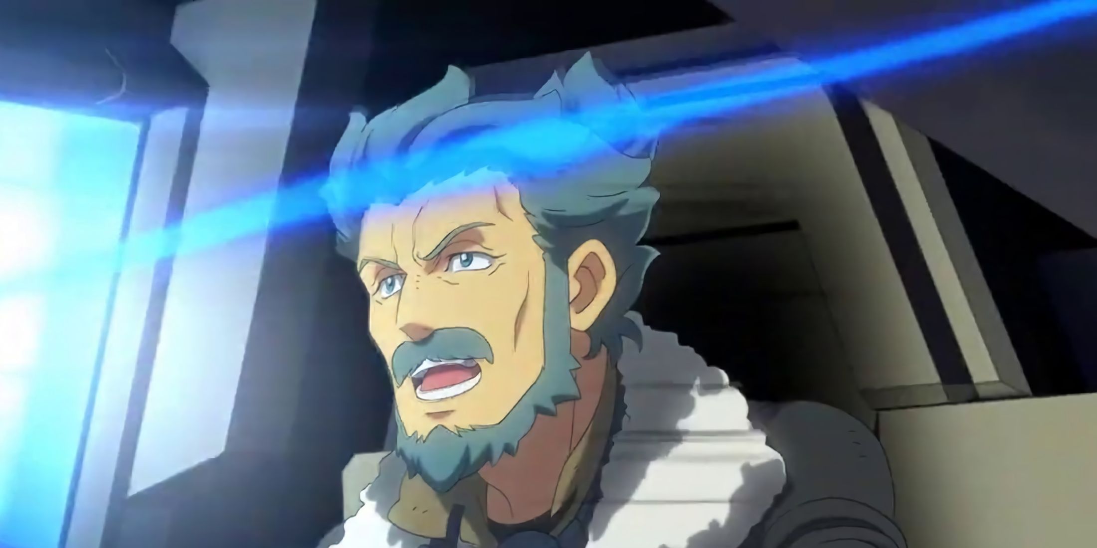 Flit piloting his Gundam as an older man, screaming orders.