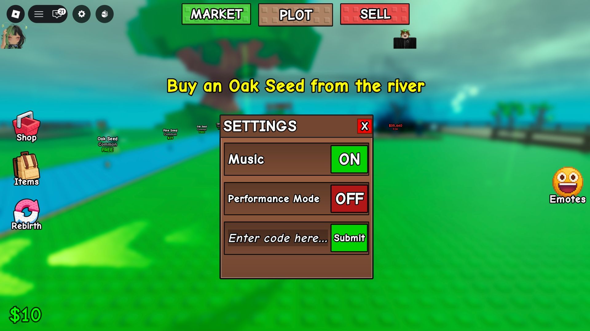 Greedy Growers the codes tab