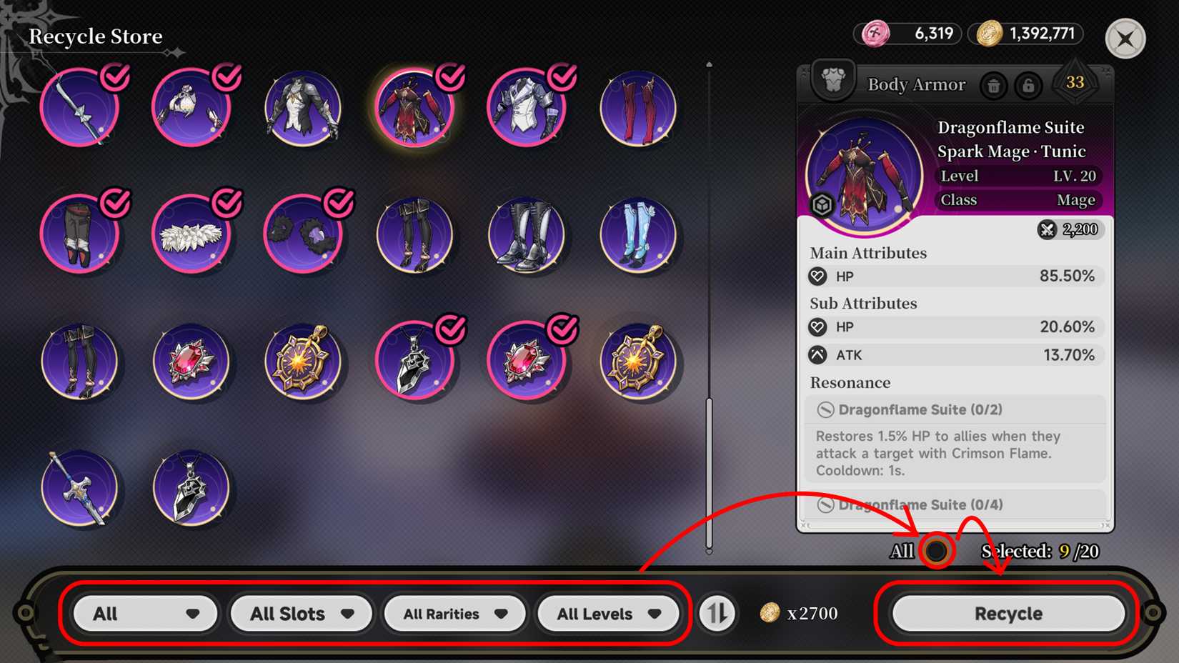 How to sell equipment for 999 nights
