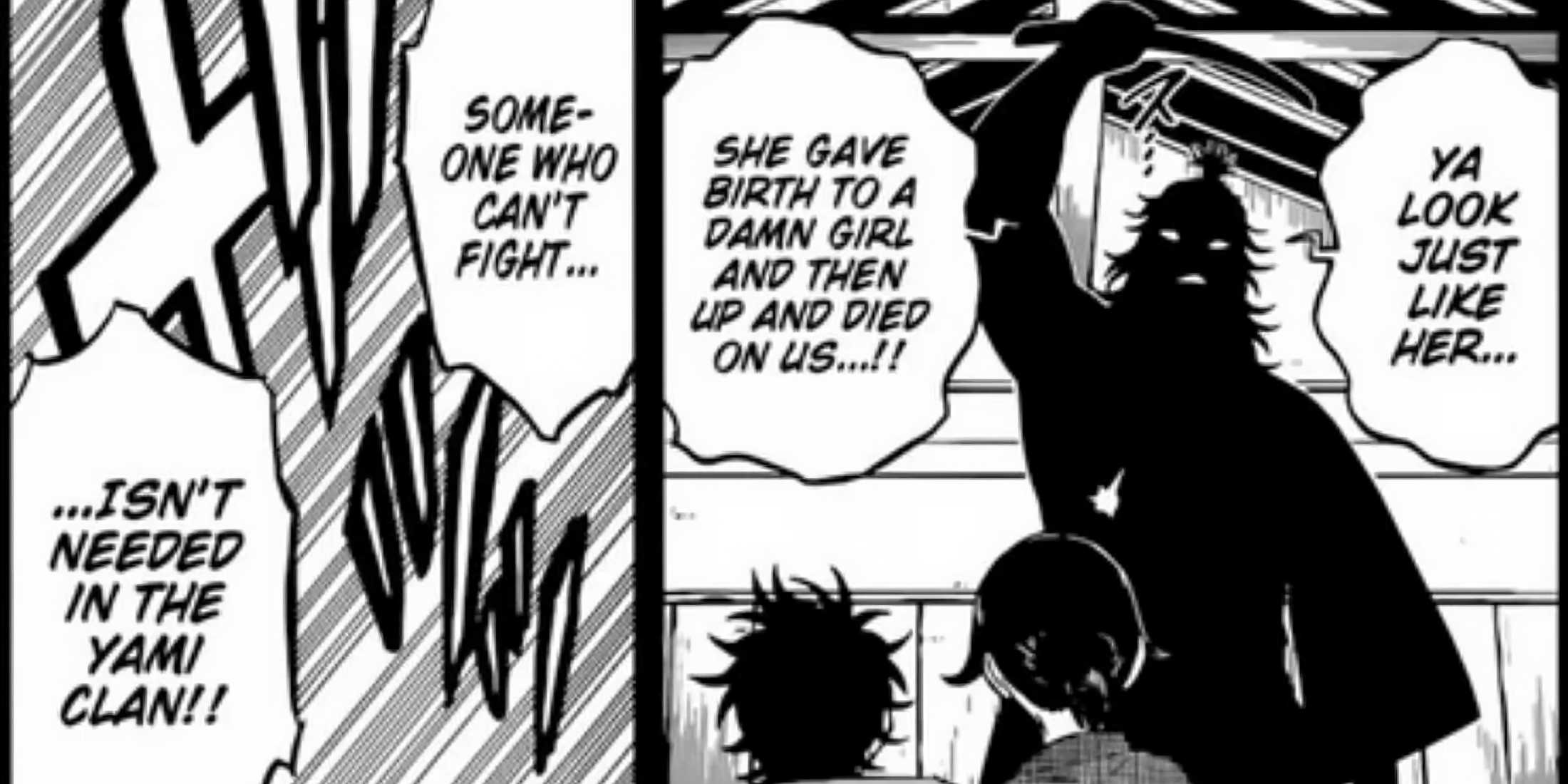 Ichika's father tries to attack her while mocking her and calling her useless.