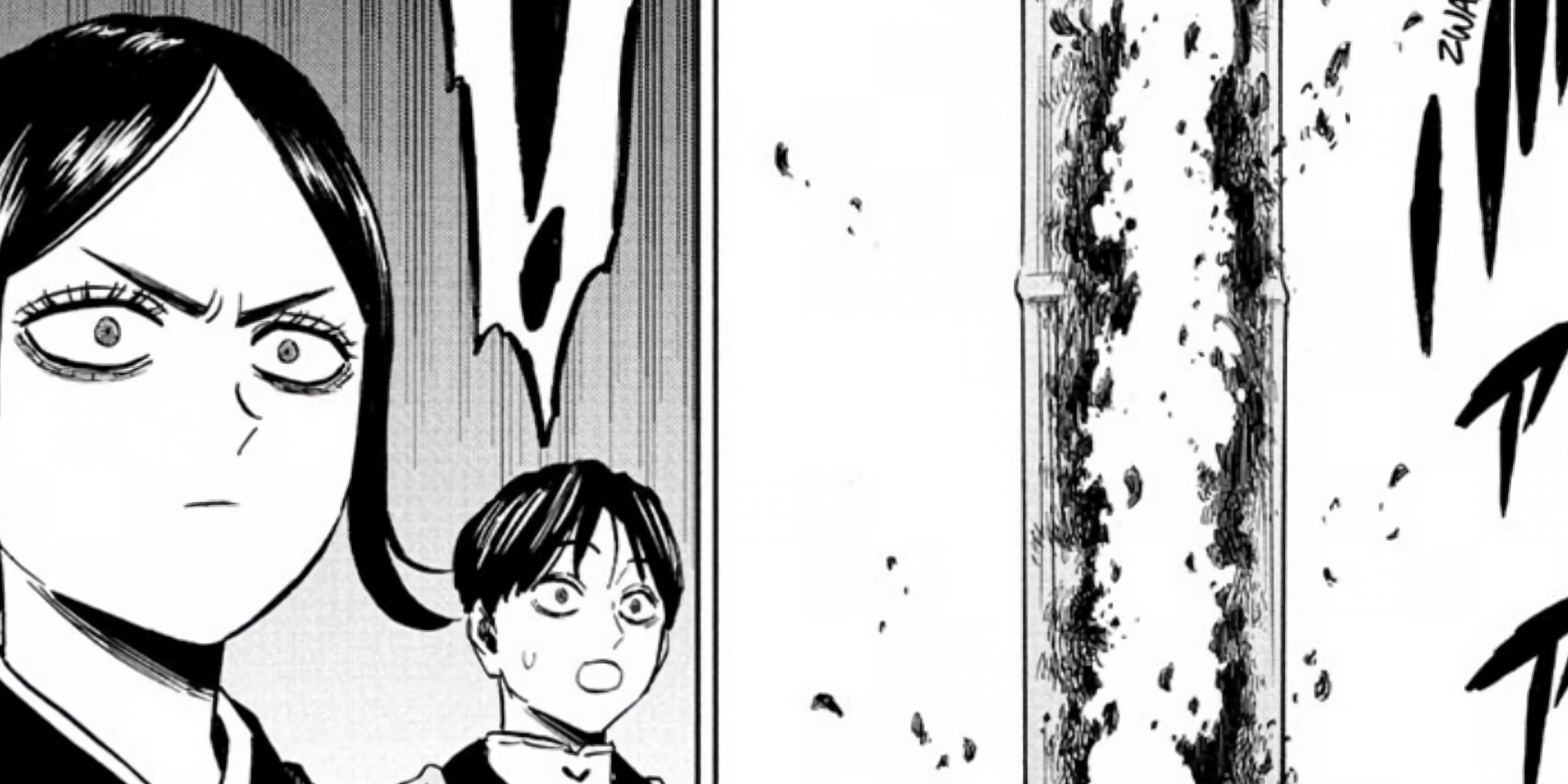 Ichika shocked at Asta's power, as it completely destroyed the bamboo.