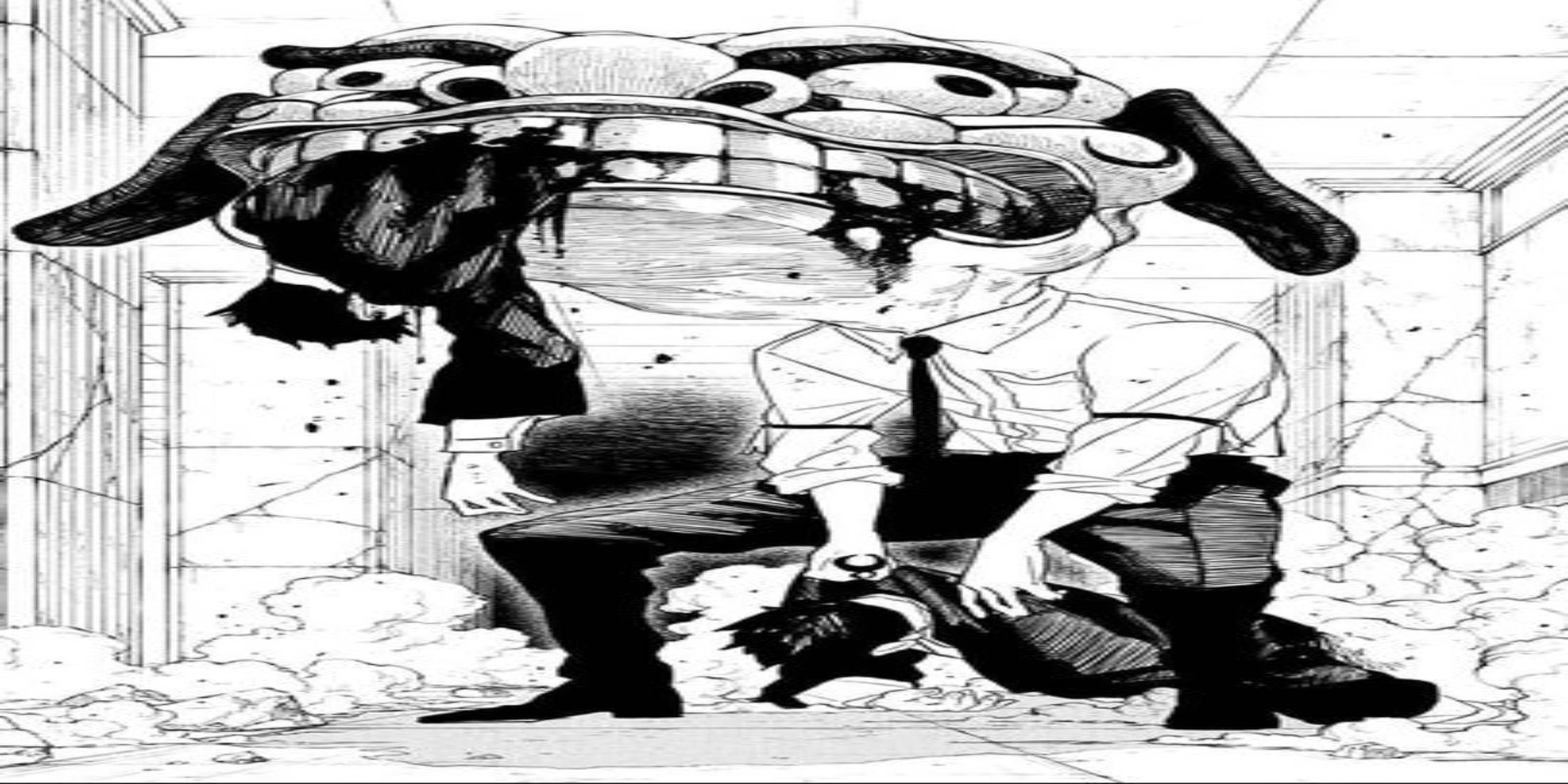 Kagurabachi Bingo with his head completely transformed into a dog head in chapter 93