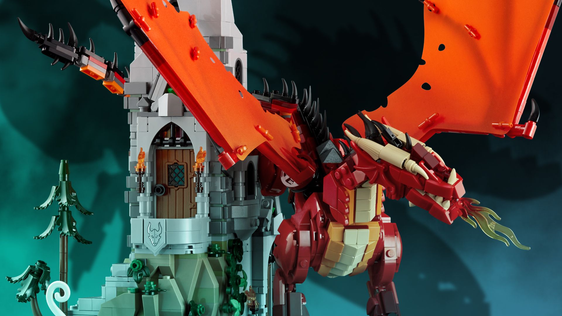 LEGO's Dungeons and Dragons set with the red dragon back and forth