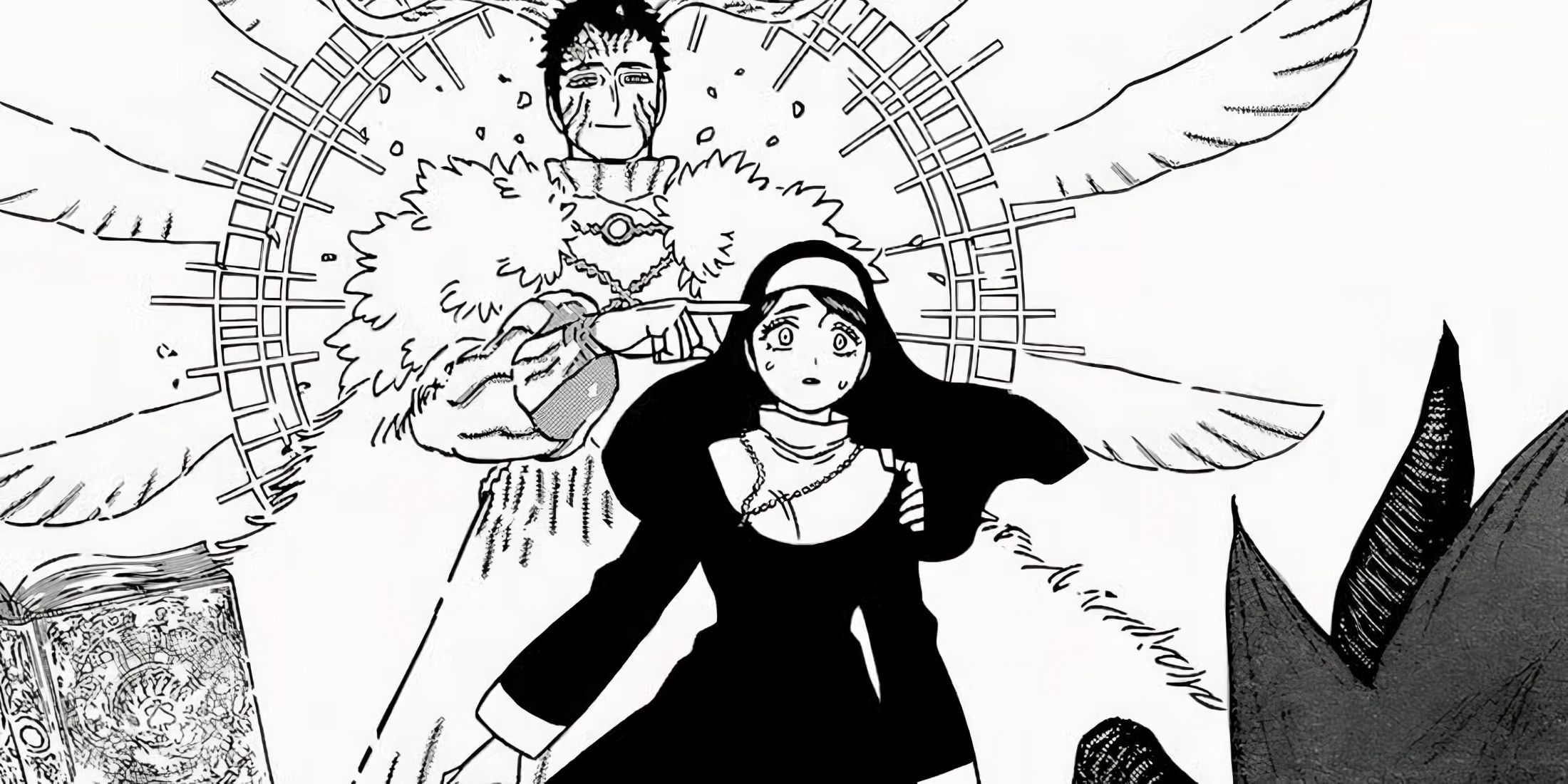 Lucius transforms Sister Lily into one of his Paladins in front of Asta.