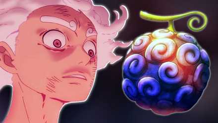 Image of Monkey D. Luffy next to his legendary Joan Devil Fall Hito Hito no Mi, Model: Nika as he prepares for his final transformation
