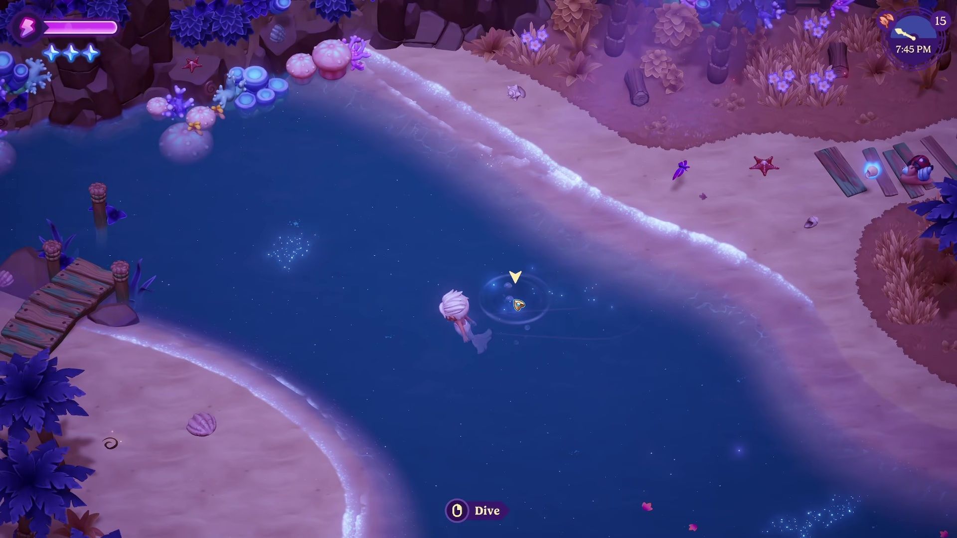mermaid form dives into Water Ripples bubbles in Moonlight Peaks