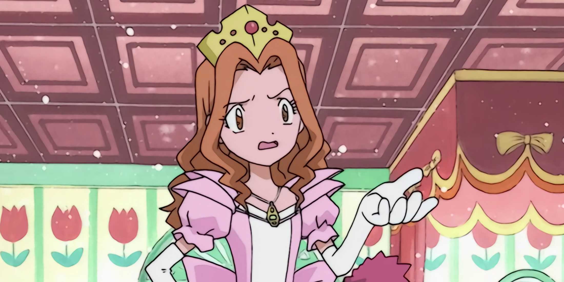 Mimi dressed as a princess while complaining to her friends.