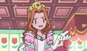Mimi dressed as a princess while complaining to her friends.