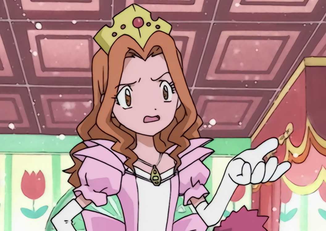 Mimi dressed as a princess while complaining to her friends.