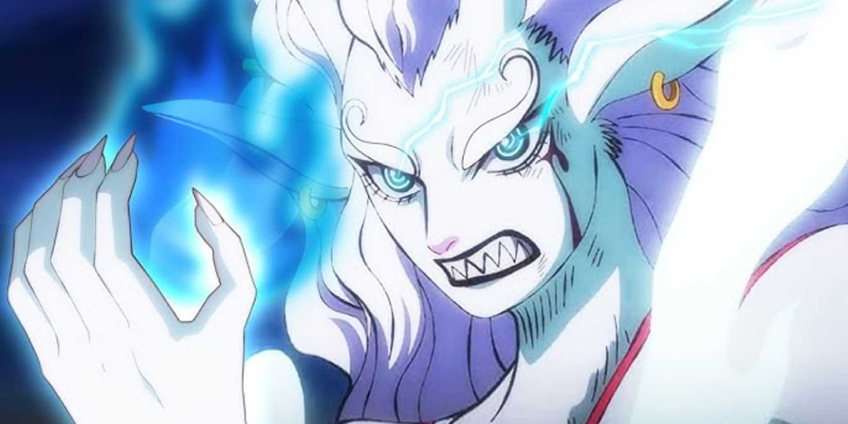 Yamato unleashes her power in her Hybrid form in One Piece.