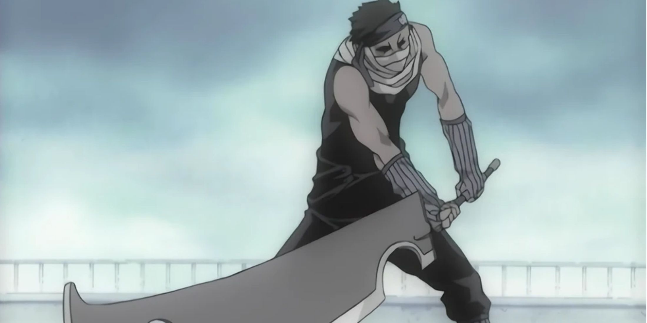 Zabuza wields Kubikiribōchō against Kakashi on the Great Naruto Bridge in Naruto.