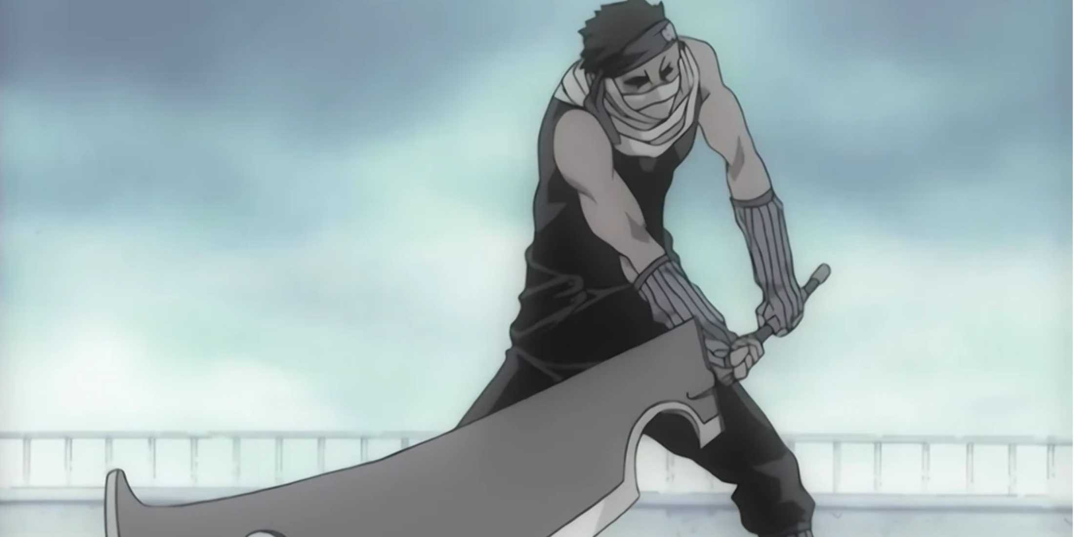 Zabuza wields Kubikiribōchō against Kakashi on the Great Naruto Bridge in Naruto.