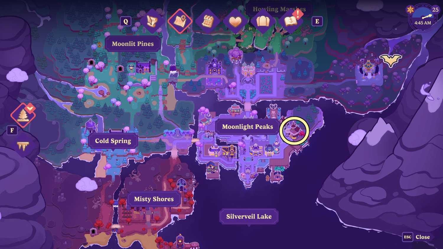 The Broken Lamp bar on the map in Moonlight Peaks.