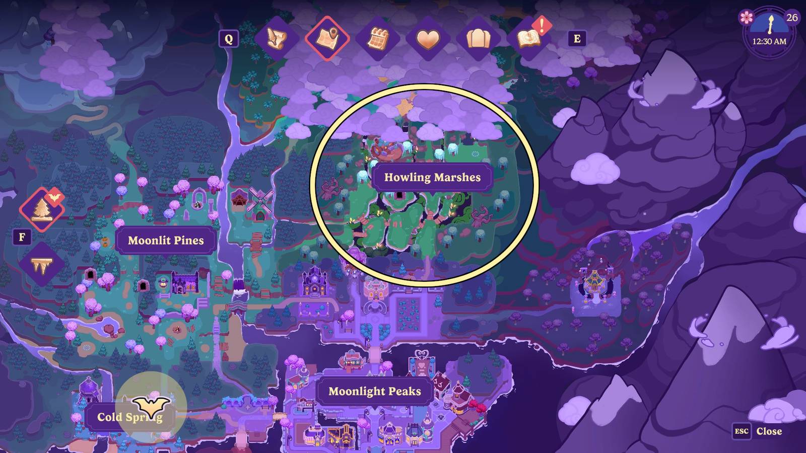 Moonlight Peaks Howling Marshes Location
