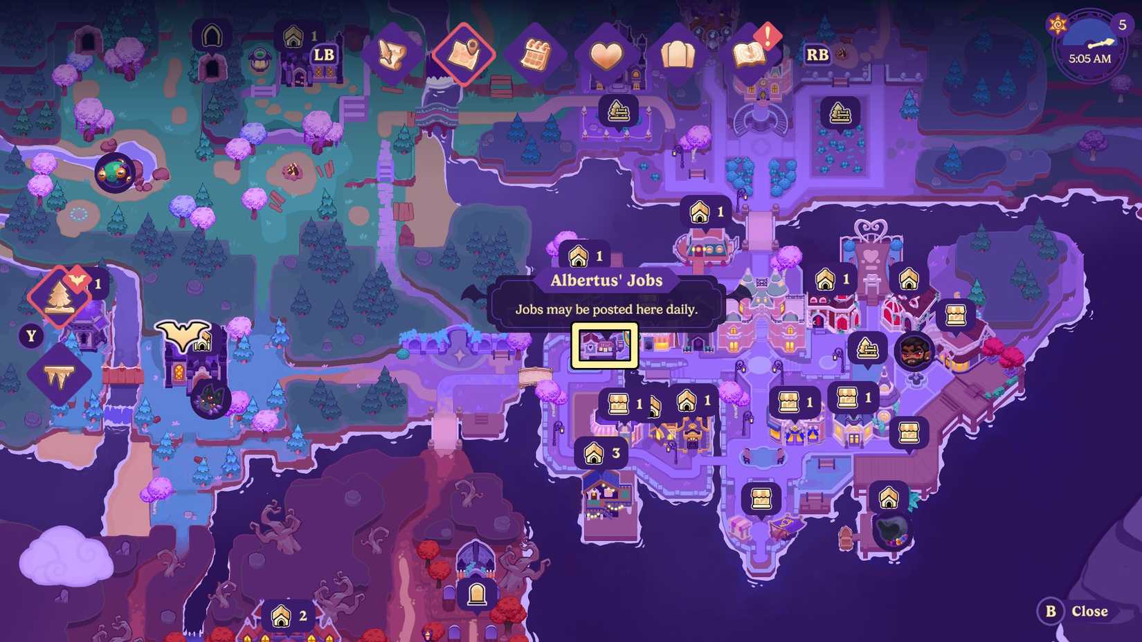 The job board on the map in Moonlight Peaks.