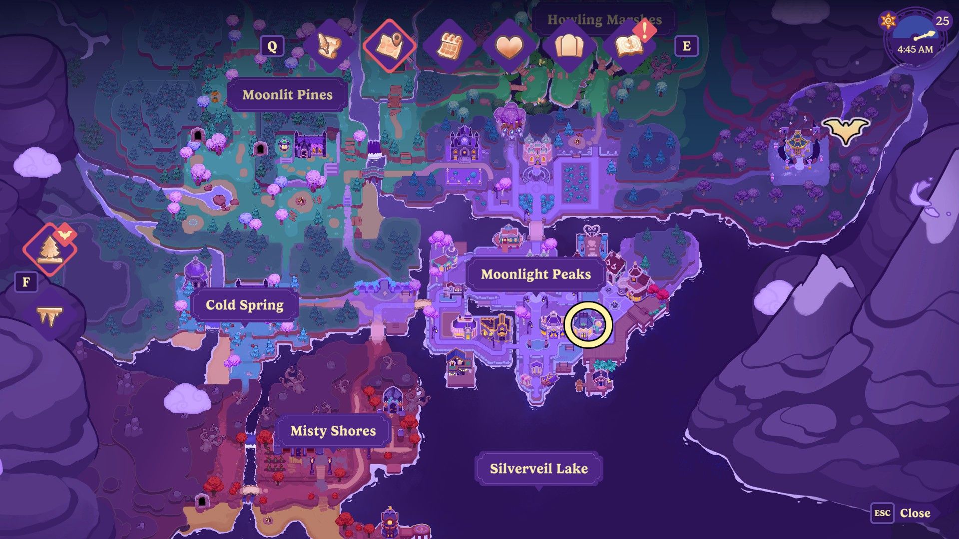 Webb of Wonders on the map in Moonlight Peaks.