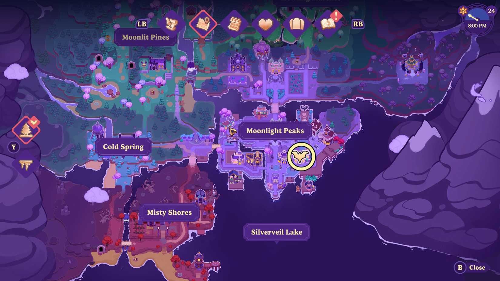 Webb of Wonders on the map in Moonlight Peaks.