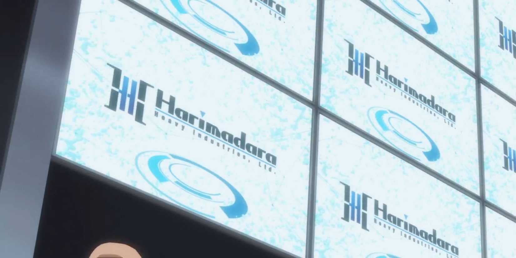 Multiple TV Screens showing Harimadara Heavy Industries logo appears in Ghost in the Shell Arise - Border 3 Ghost Tears