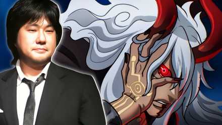 A picture of Eiichiro Oda next to the new One Piece Bipolar Iris eye