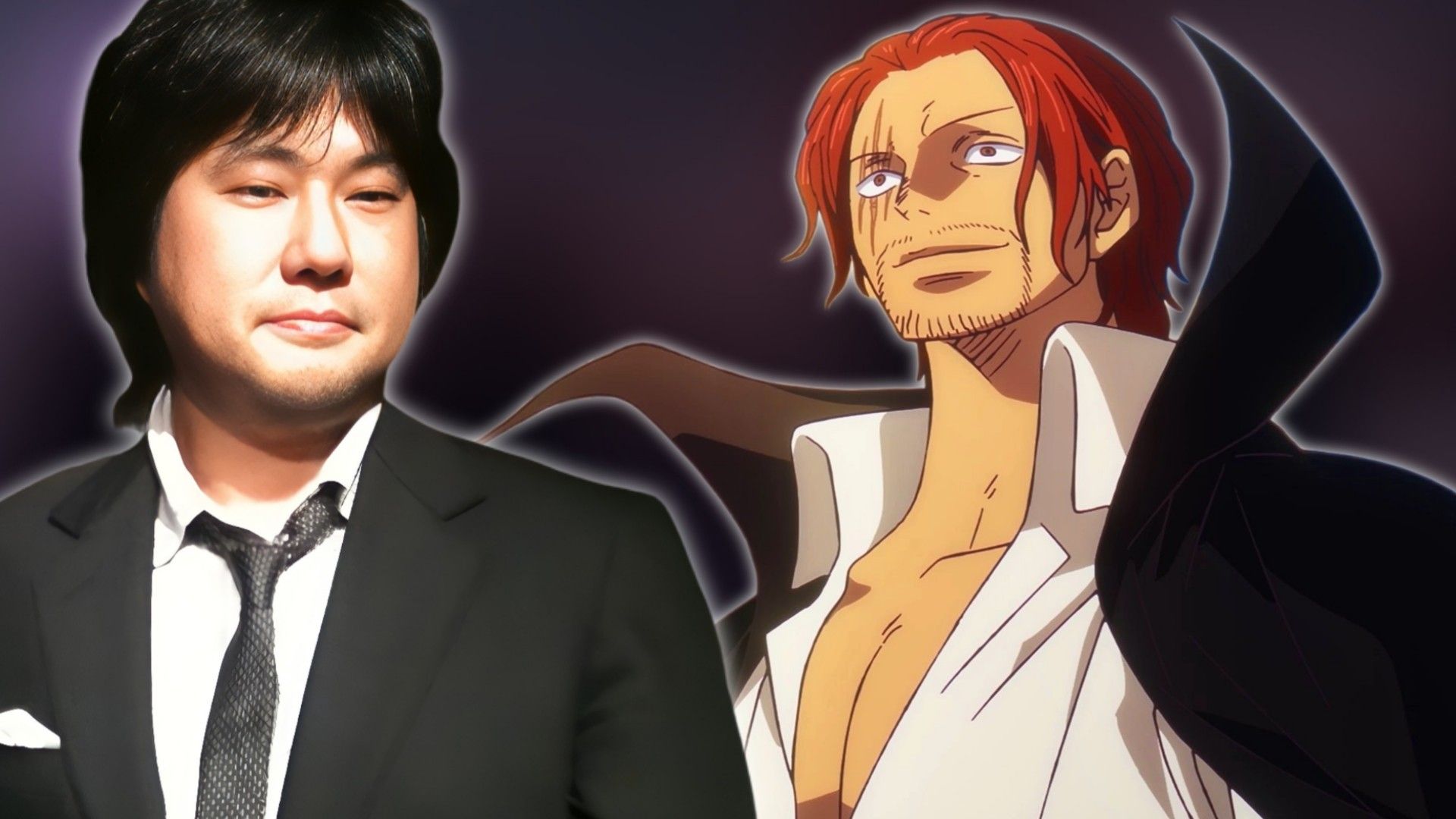 Image of Eiichiro Oda next to Yonko Red Haired Shanks